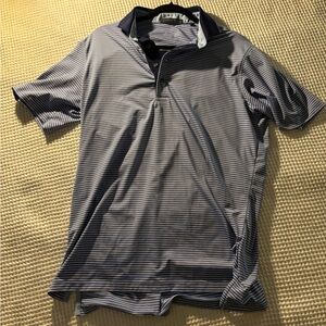 Greyson Blue and White Striped Golf Polo